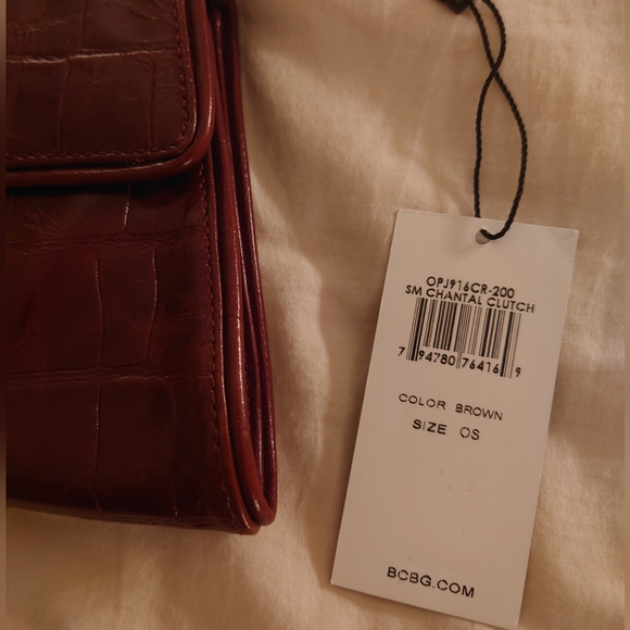 NWT Brown Leather BCBG MaxAzria Crocodile Chantal Clutch Purse Wristlet Gold - Picture 3 of 14